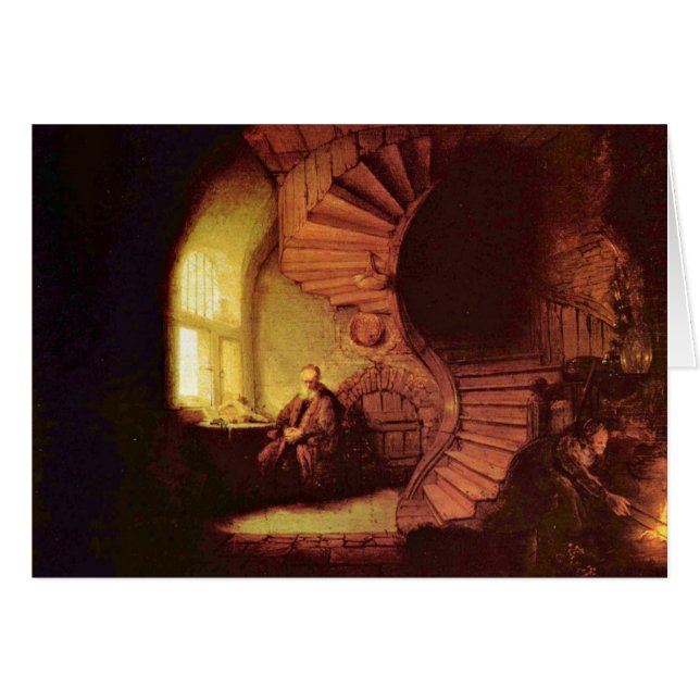 Cartão Filósofo na meditação. Por Rembrandt Van Rijn (Frente Horizontal)