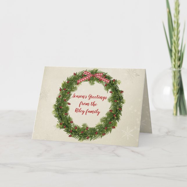 Cartão Fina de Natal com luzes vermelhas e arco (Frente)