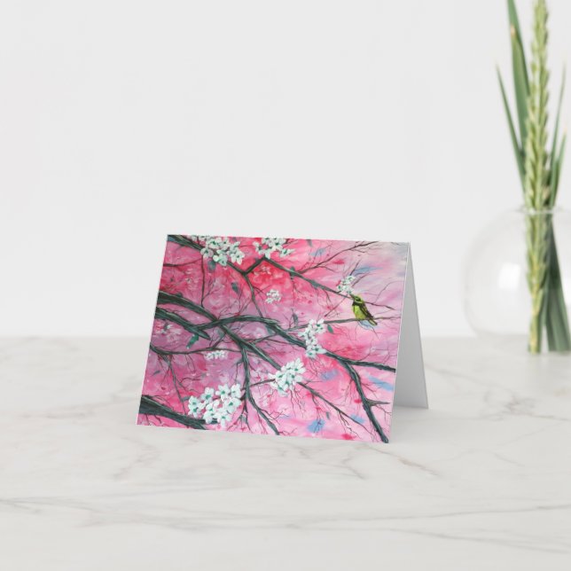 Cartão Finch Amongst the Cherry Blossoms Note Card (Frente)