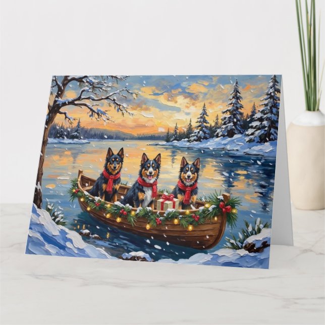 Cartão Finnish Lapphund Christmas Boat Holiday (Frente)