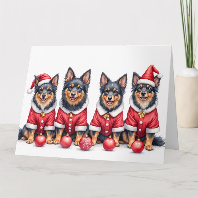 Cartão Finnish Lapphund Christmas Dress Santa Hat (Frente)