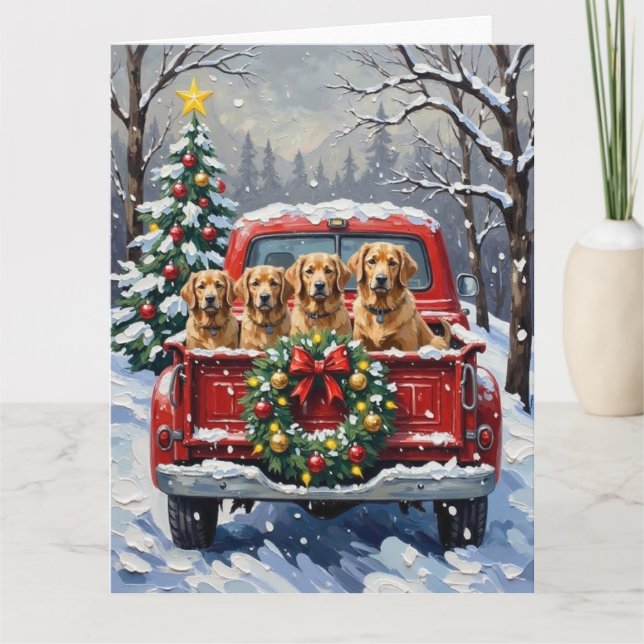 Cartão Finnish Lapphund Christmas Red Truck Holiday (Frente)