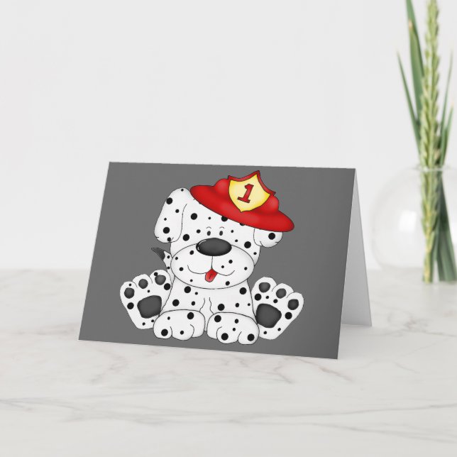 Cartão Fire Dog Dalmation and Hat (Frente)