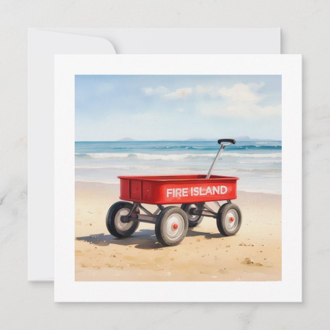 Cartão Fire Island Red Wagon Sandy Beach LI Nova York (Frente)