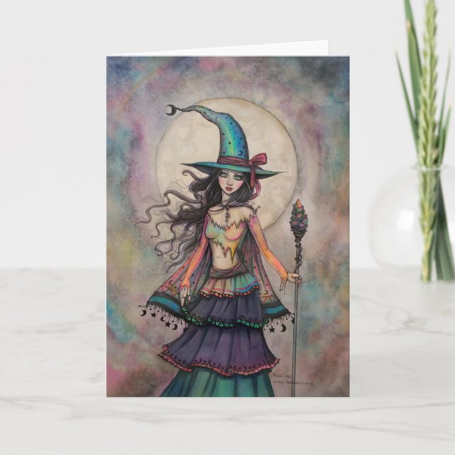 Cartão Fire Opal Witch Halloween Fantasy Art Wiccan (Frente)