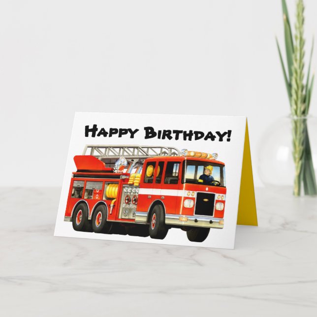 Cartão Fire Truck Happy Birday (Frente)