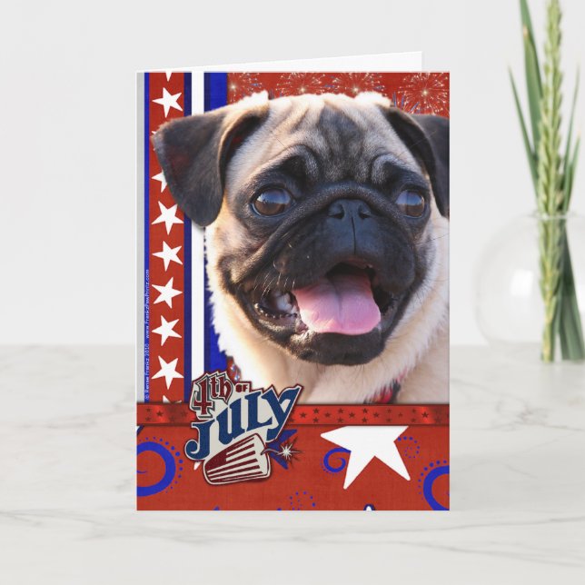 Cartão Firecracker de 4 de julho - Pug (Frente)