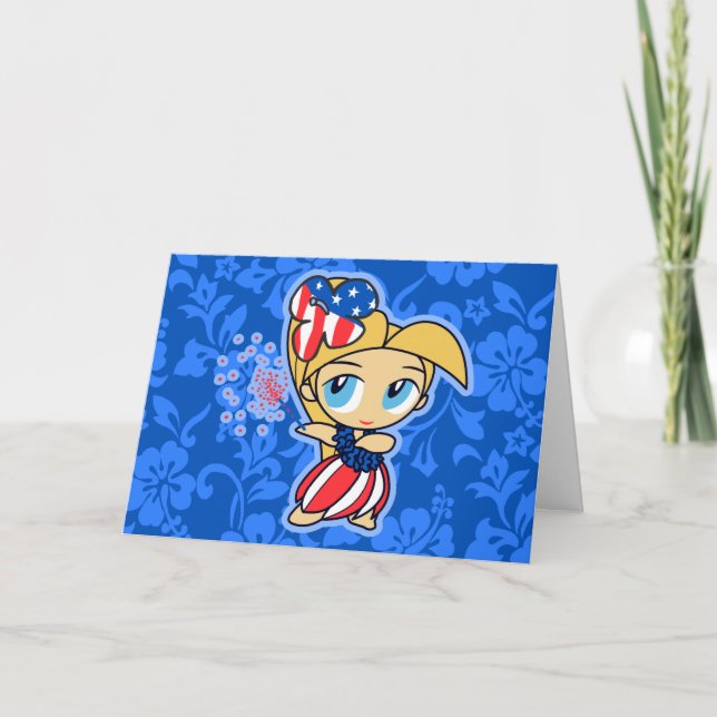 Cartão Firecracker Hula Girl Patriotic Greeting Cards (Frente)