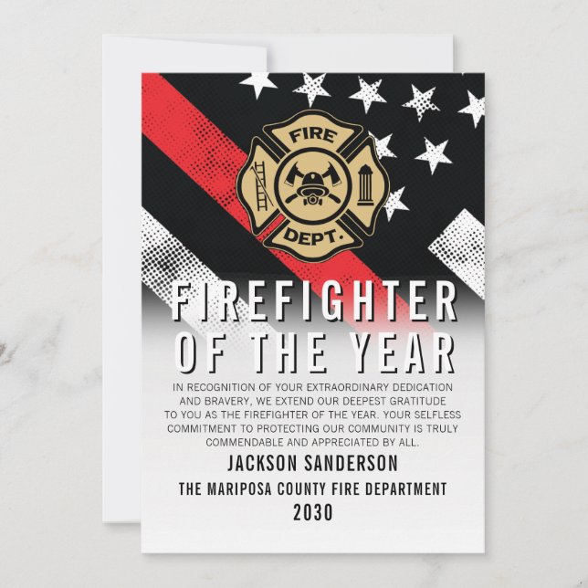Cartão Firefighter of the Year Employee Recognition Logo (Frente)
