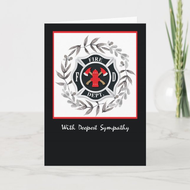 Cartão Firefighter Sympathy Black Wreath (Frente)