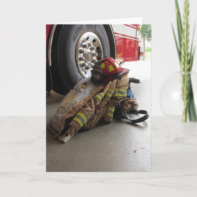 Cartão Fireman's gear and truck (Frente)