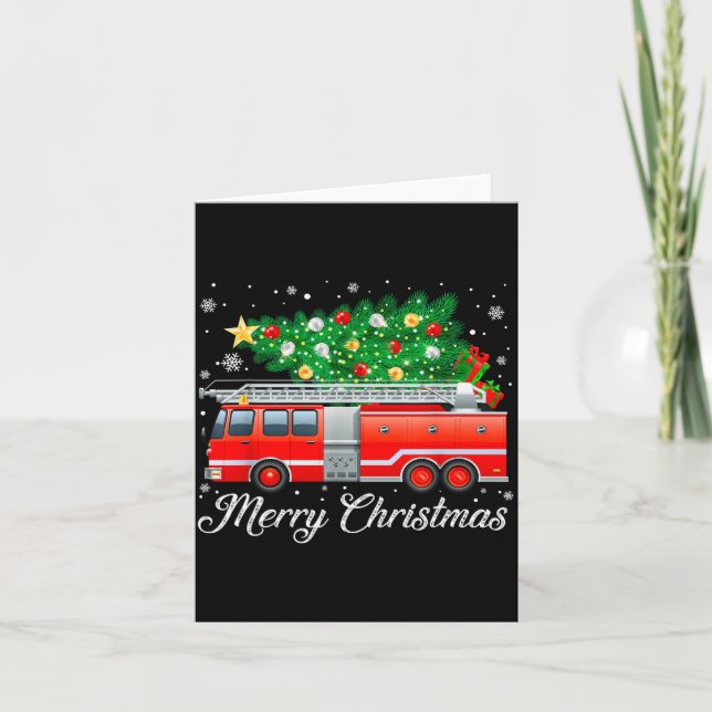 Cartão Firetruck Christmas Tree Funny Xmas Pajamas Firefi (Frente)