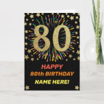 Cartão Fireworks 80th Birthday Colorful Rainbow Gold<br><div class="desc">Fun,  cheerful and colourful design birthday card. 
Firework in bright rainbow colours. Faux gold big number on black. 
Get this cheerful card to celebrate your friend or family!</div>