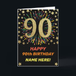 Cartão Fireworks 90th Birthday Colorful Rainbow Gold<br><div class="desc">Fun,  cheerful and colourful design birthday card. 
Firework in bright rainbow colours. Faux gold big number on black. 
Get this cheerful card to celebrate your friend or family!</div>