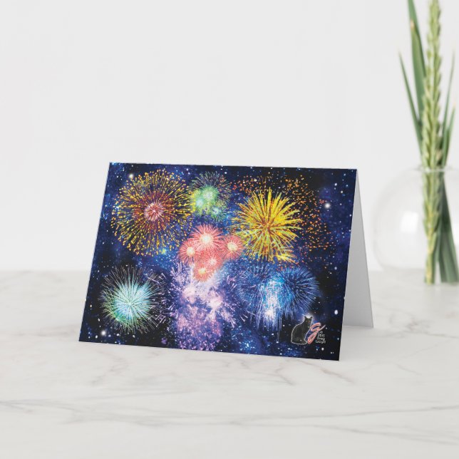 Cartão Fireworks Bursts Greeting Card (Frente)