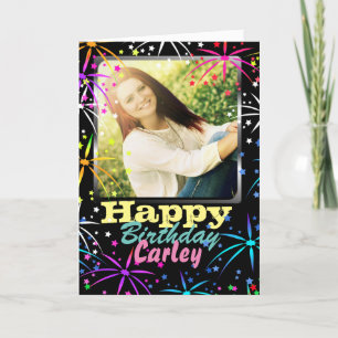 Cartão Fireworks Celebration Custom Photo Birthday