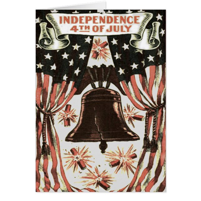 Cartão Fireworks da American Flag Independence Bell (Frente)