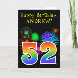 Cartão Fireworks divertido + Rainbow Pattern "52" Anivers