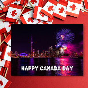 Cartão Fireworks Toronto Skyline Happy Canada Day