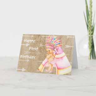 Cartão First Birthday Card for Native American Baby