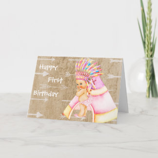 Cartão First Birthday Card for Native American Baby