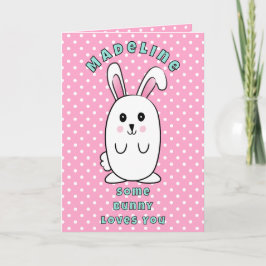 Cartão  First Birthday Cute Bunny Cartoon Pink Birthday