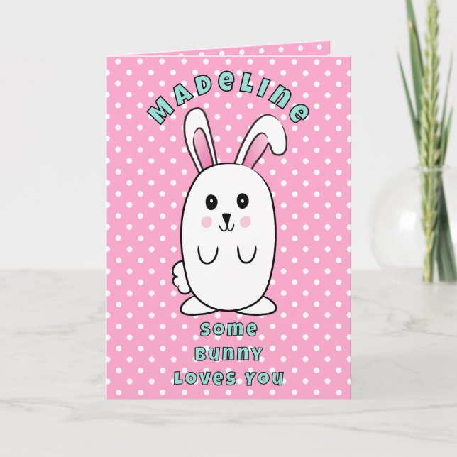 Cartão  First Birthday Cute Bunny Cartoon Pink Birthday (Frente)