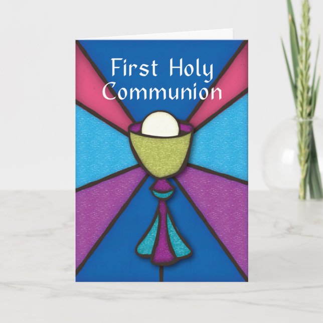 Cartão First Communion Congratulations & Blessings Glass (Frente)