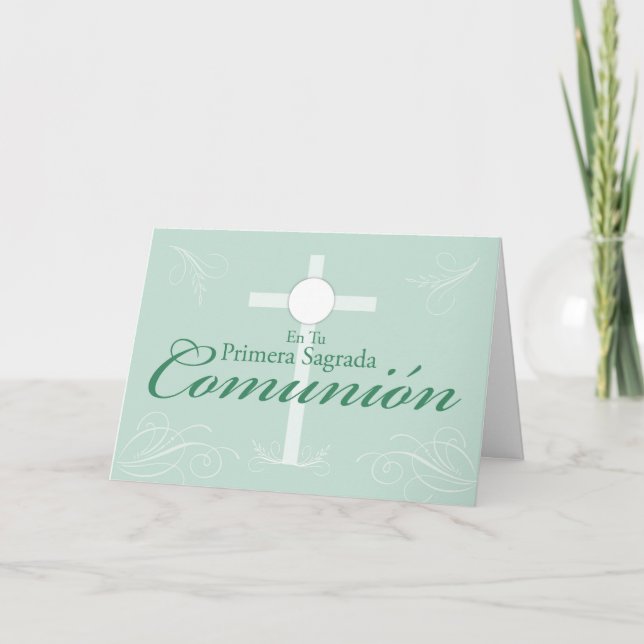 Cartão First Communion, Spanish Script on Green (Frente)