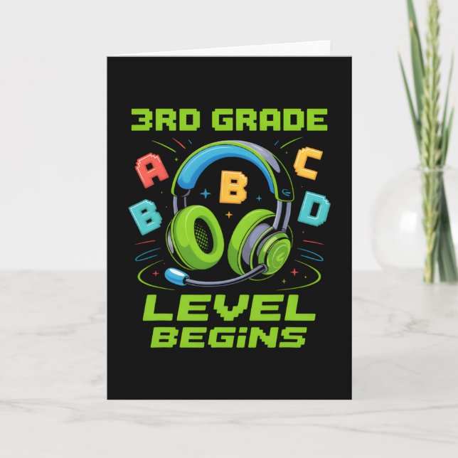 Cartão First Day Of 3rd Grade Level Begins Shirt Gamer Bo (Frente)