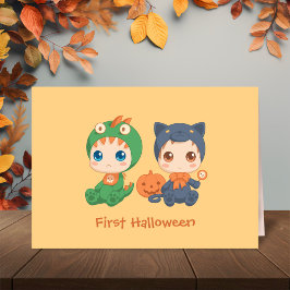 Cartão First Halloween Babies Black Cat Dragon Costume