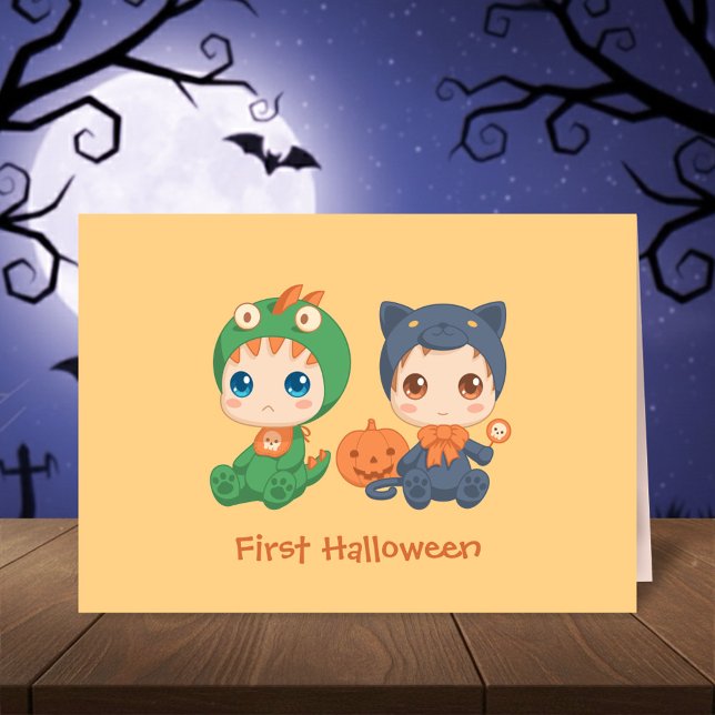 Cartão First Halloween Babies Black Cat Dragon Costume (Criador carregado)
