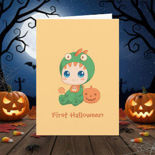 Cartão First Halloween Cute Baby Dragon Dinosaur Costume