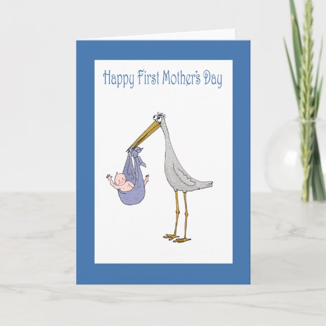 Cartão First Mother's Day, stork and Baby (Frente)