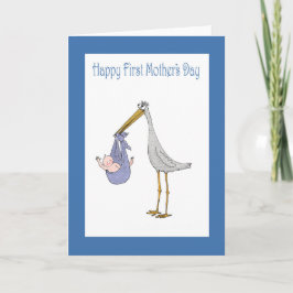 Cartão First Mother's Day, stork and Baby