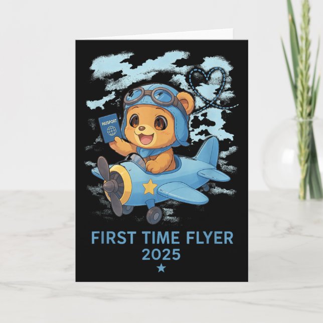 Cartão First Time Flyer 2025 Teddy Bear Aviator Kids Todd (Frente)
