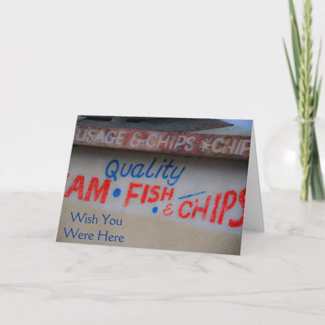 Cartão Fish and Chips Sign Wish You Were Here Card (Frente)