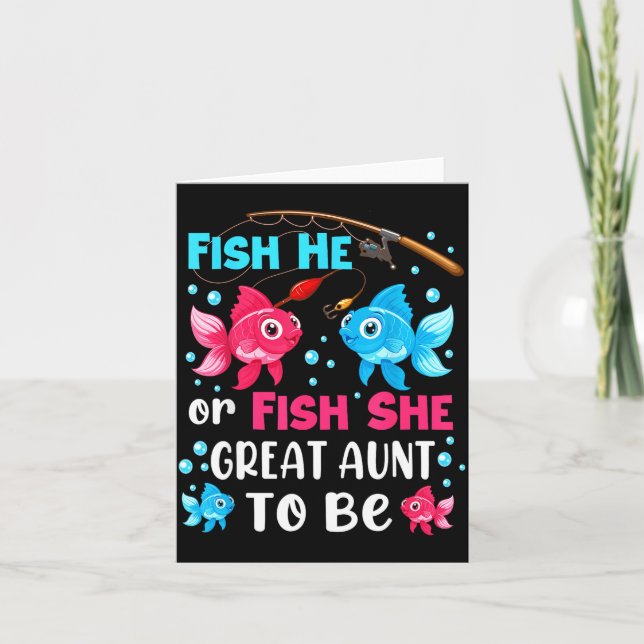 Cartão Fish He Or Fish She Gender Reveal Family Great Aun (Frente)