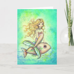 Cartão Fish Travel Cute Mermaid and Fish Fantasy Art