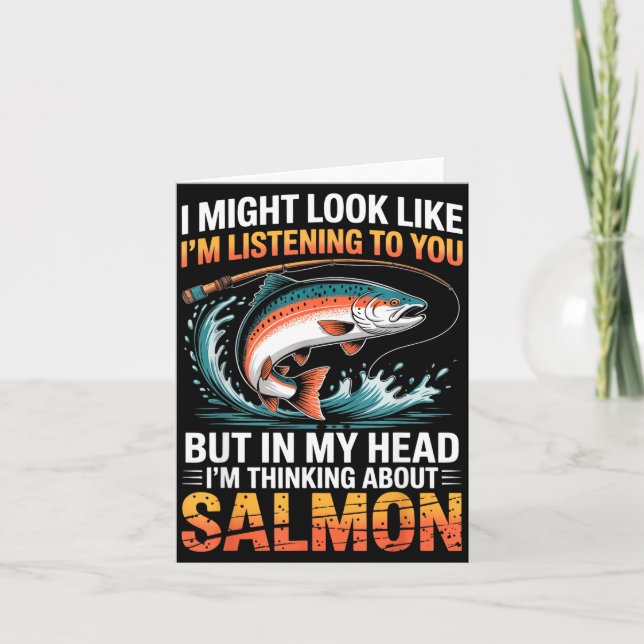 Cartão Fisherman Fish Angler Thinking About Salmon Fishin (Frente)