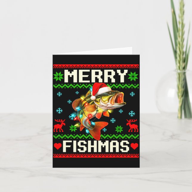 Cartão Fishing B Peixe Feliz Fishmas Pescador Natal Feio (Frente)