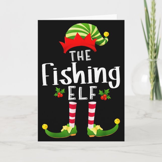 Cartão Fishing Christmas Elf Matching Pajama X-mas Party  (Frente)