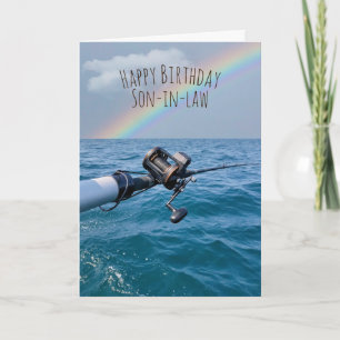 Cartão Fishing Reel and Rainbow Birthday