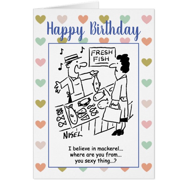 Cartão Fishmonger canta para um cliente. Música de chocol (Frente)
