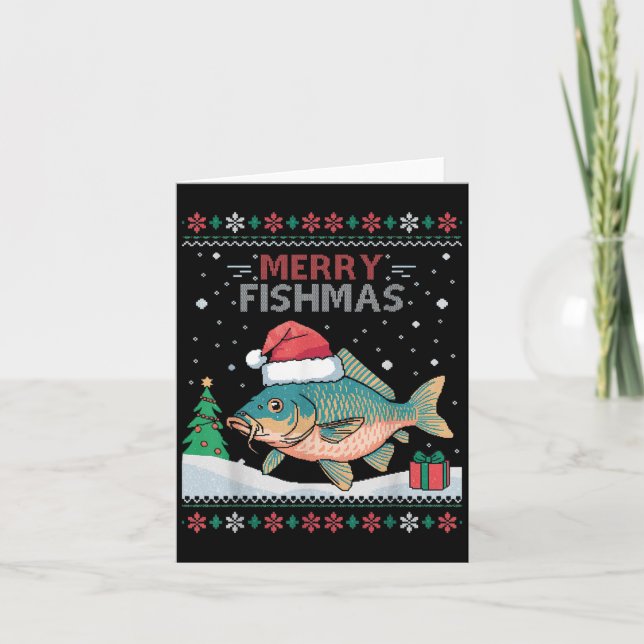 Cartão Fismas felizes - Pesca de Carpa de Natal Engraçada (Frente)