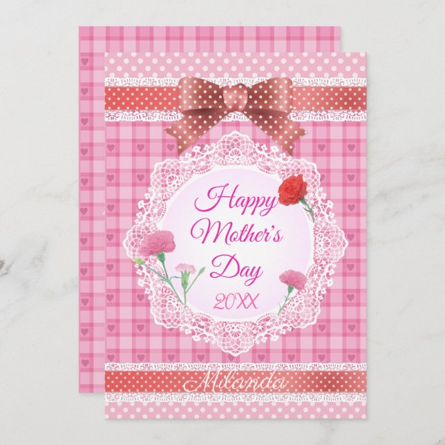 Cartão Fita de Renda Feliz Dia das Mães (Frente/Verso)