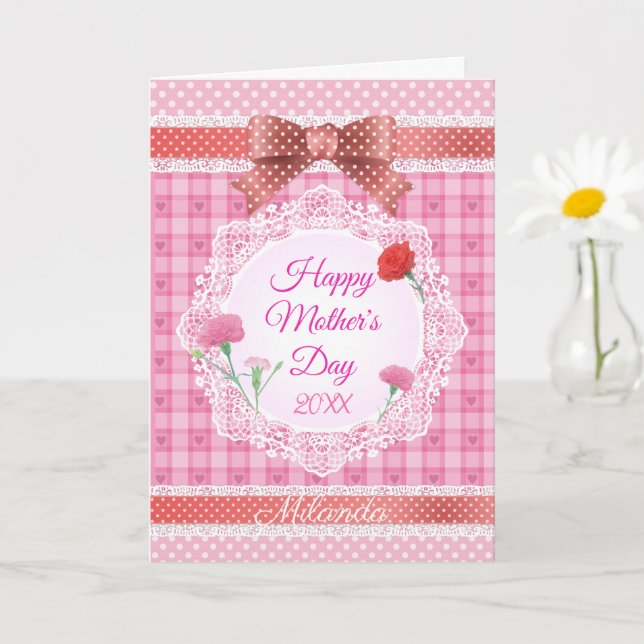 Cartão Fita de Renda Feliz Dia das Mães (Planta pequena)