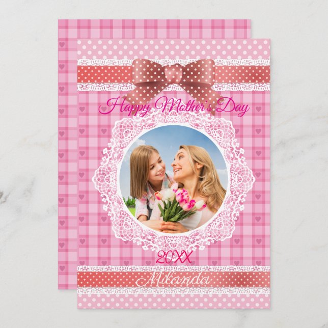 Cartão Fita de Renda Feliz Dia das Mães (Frente/Verso)