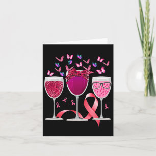 Cartão Fita Rosa De Consciência Do Cancer De Vinho De Trê
