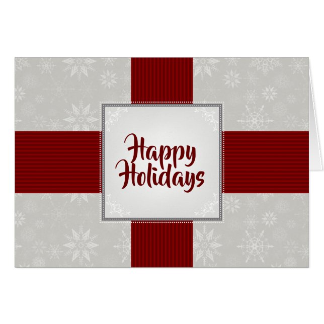 Cartão Fita vermelha e Flocos de neve (Frente Horizontal)